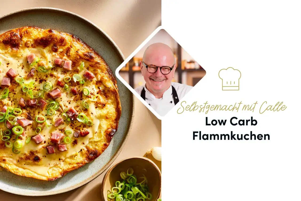 Leckerer Low Carb Flammkuchen mit Speck und Frühlingszwiebeln, zubereitet von Calle.