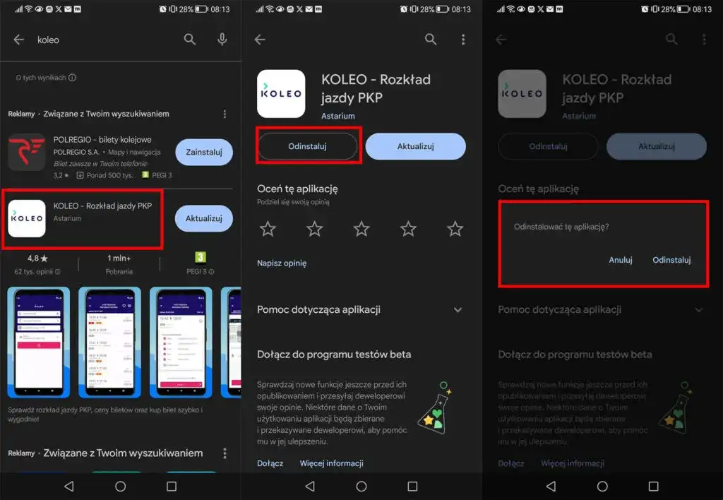 Jak odinstalować aplikację Android ekran główny
