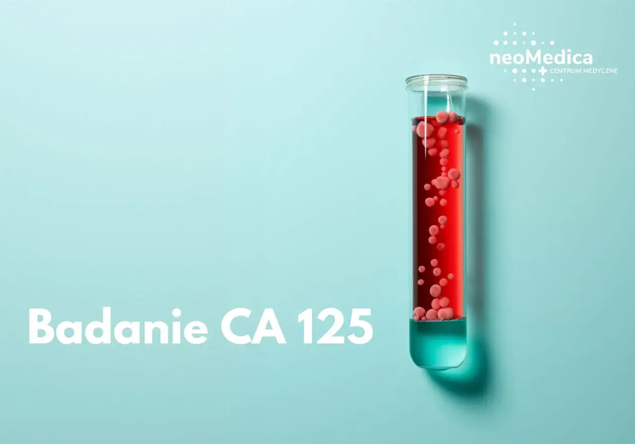 Badanie CA 125: co to za badanie? W probówce czerwony płyn z kuleczkami, symbolizujący próbkę do analizy.