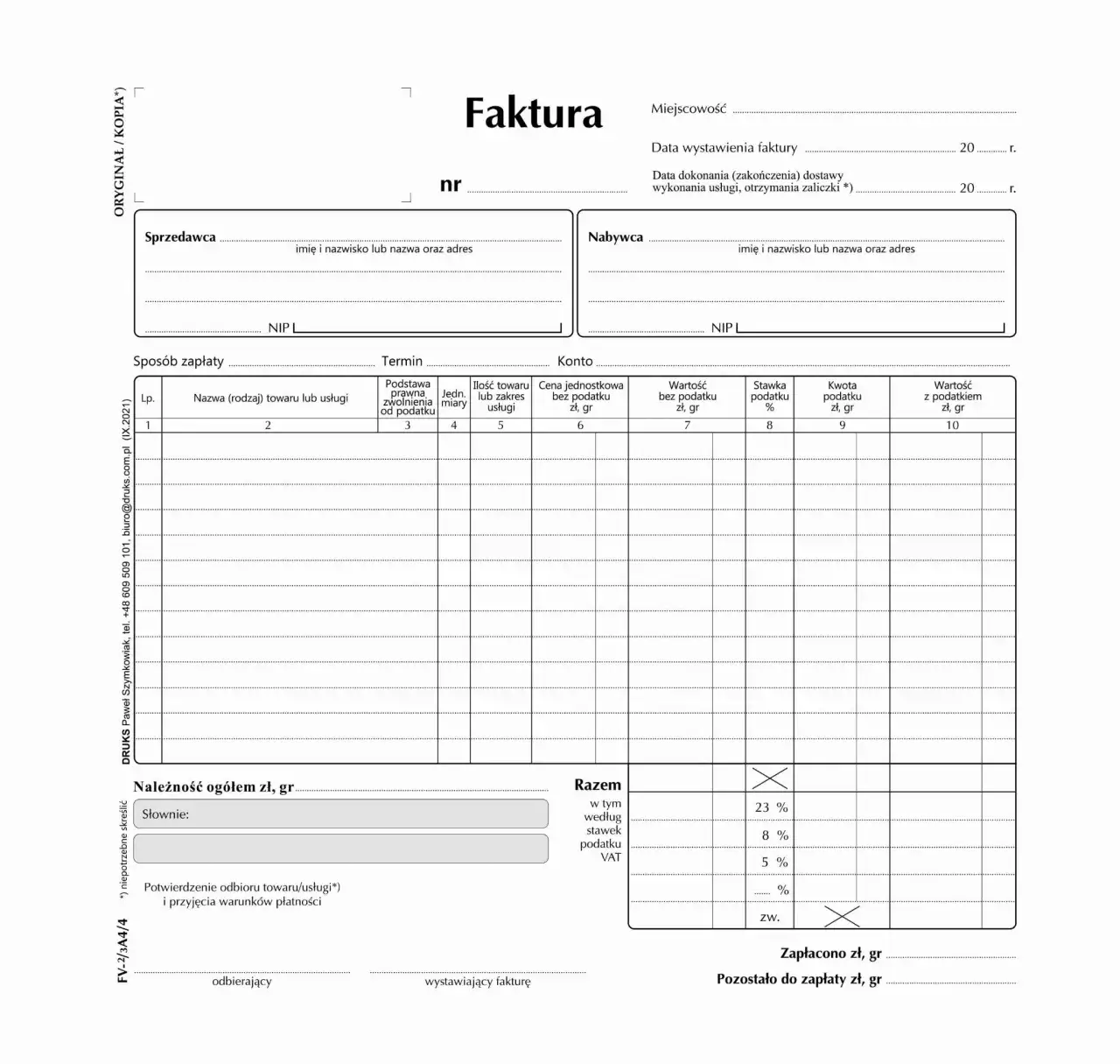 faktura VAT za nocleg z r&oacute;żnymi stawkami