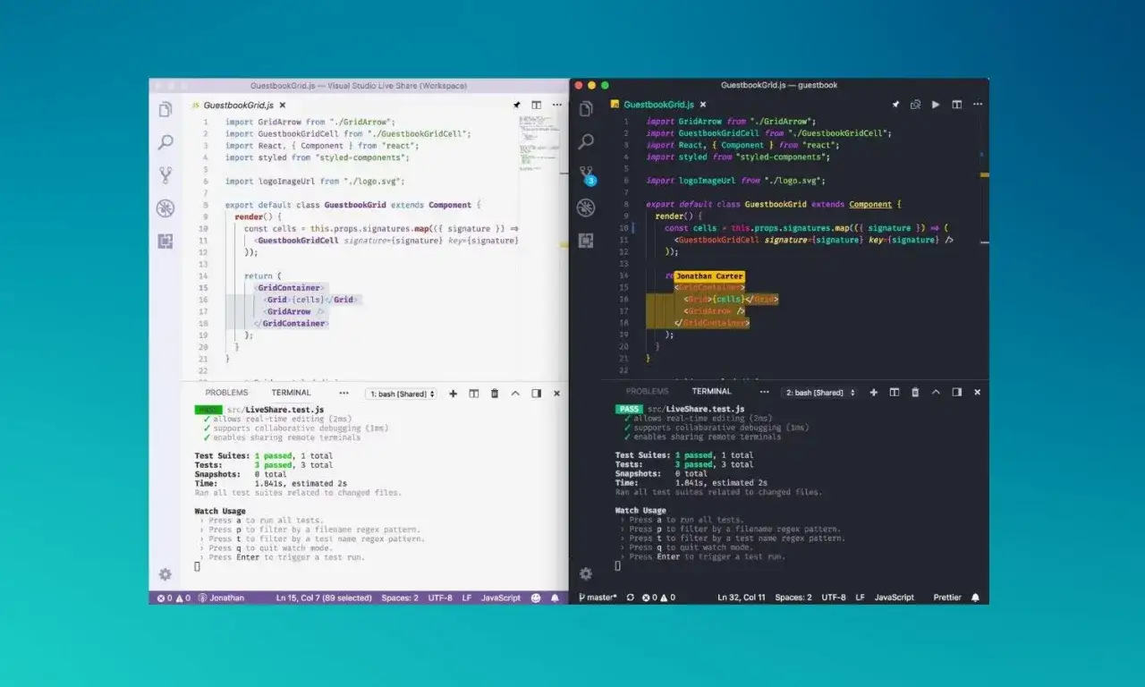 Un d&eacute;veloppeur junior travaille sur un projet React, affichant du code dans VS Code.