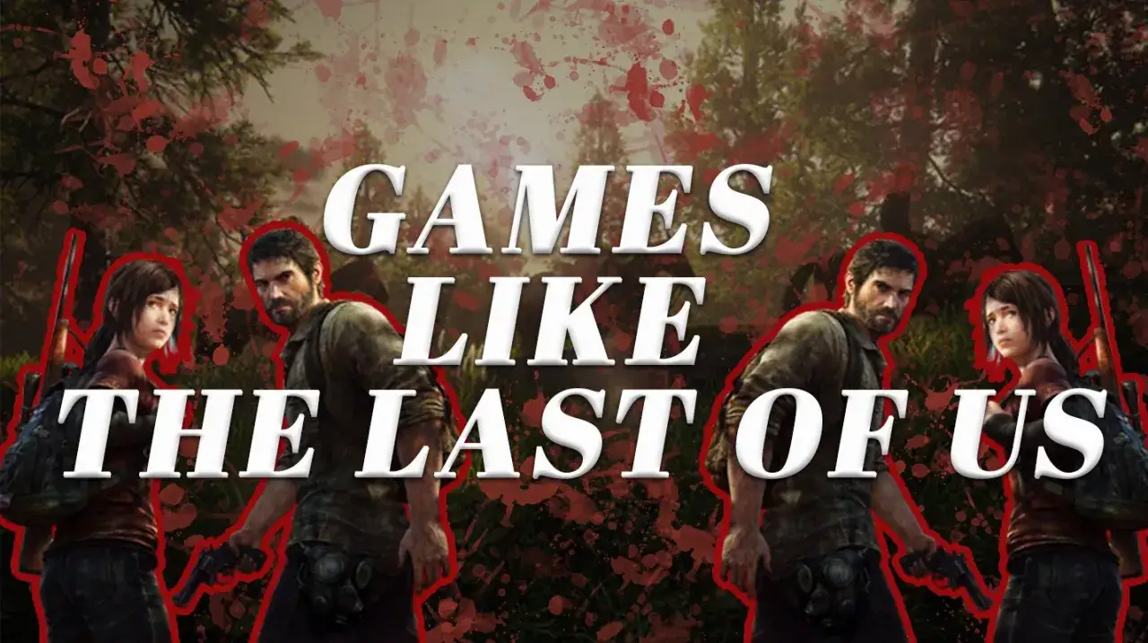 Joel i Ellie, bohaterowie gry The Last of Us, w otoczeniu leśnej scenerii. Tytuł 