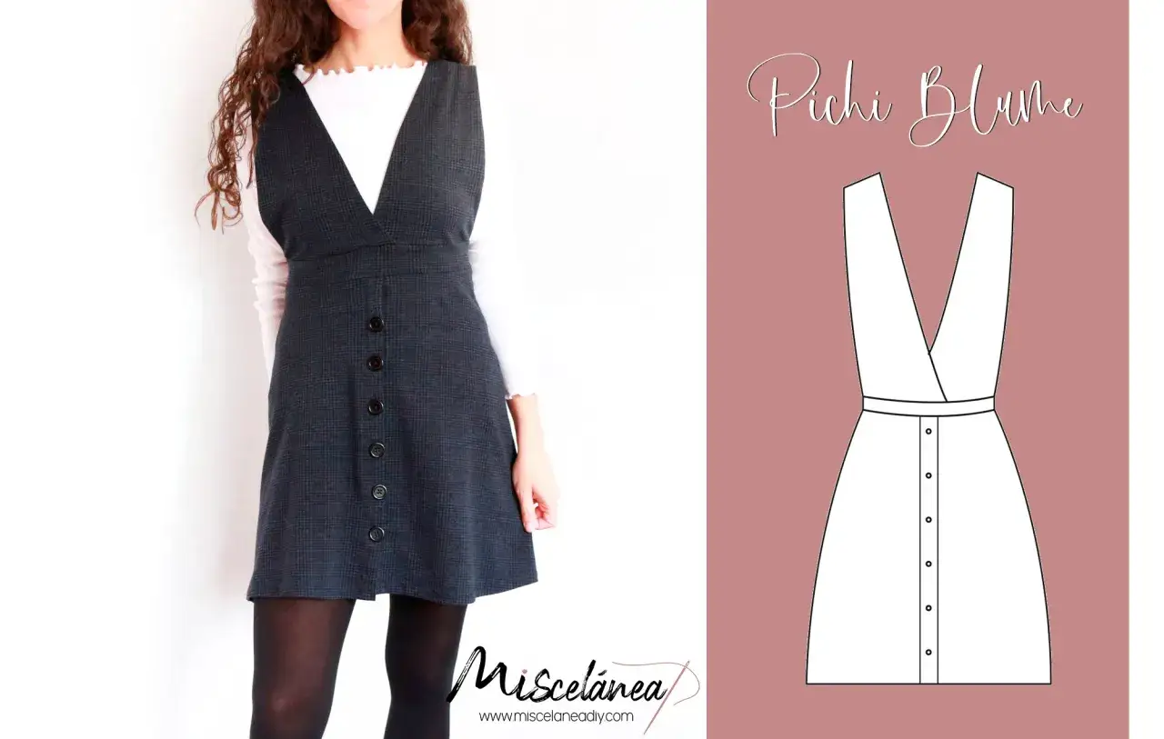 Patrón de pichi mujer con botones frontales y escote en V. Ideal para crear tu propio estilo.