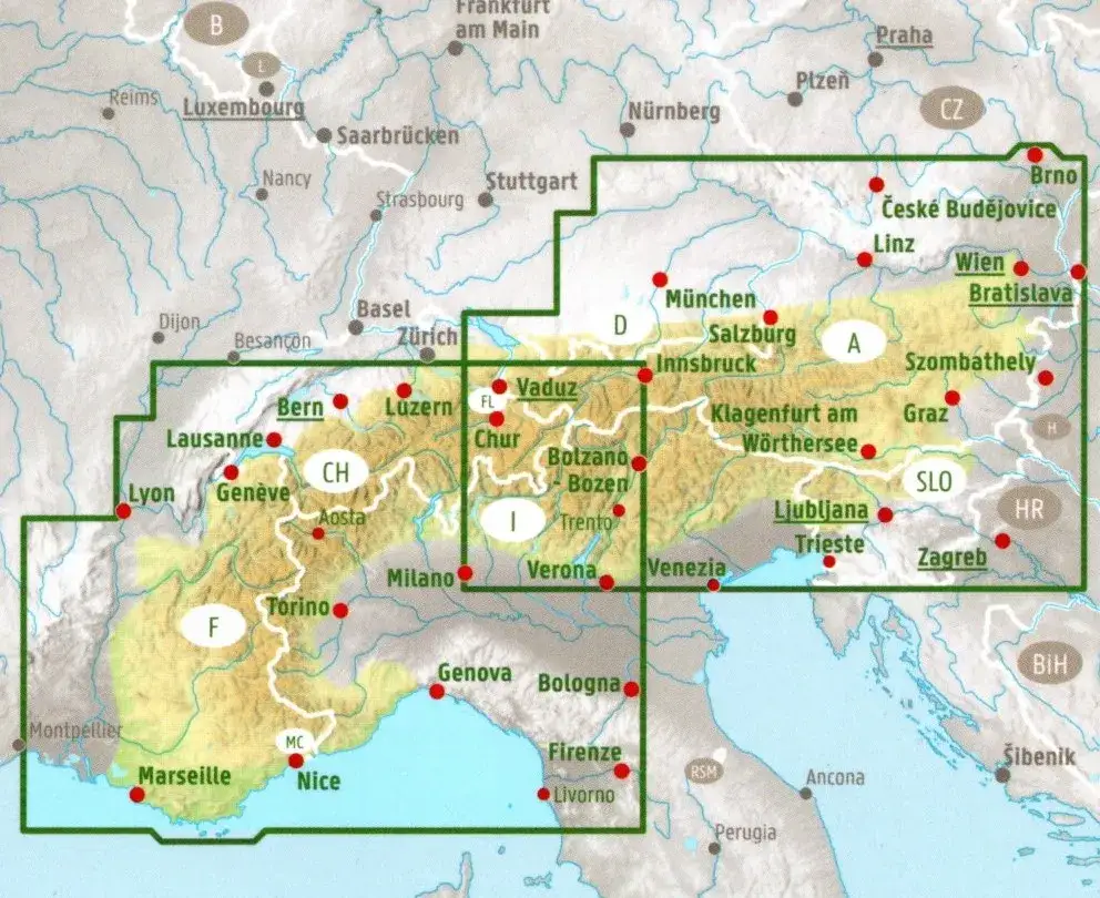 Mapa Alp kraje