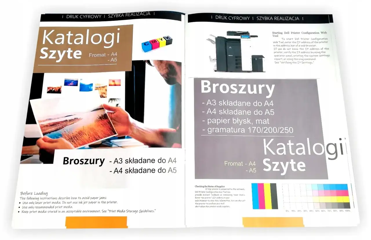 Broszura reklamowa inaczej: katalogi szyte, broszury składane A3/A4, papier błysk/mat. Druk cyfrowy i szybka realizacja.