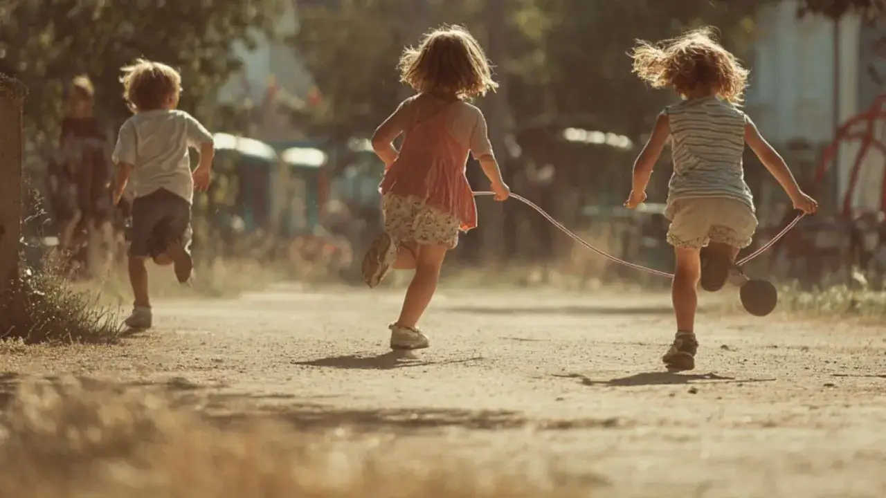 Ni&ntilde;os corriendo y saltando la cuerda, perfectas actividades para ni&ntilde;os de 6 a 12 a&ntilde;os en un d&iacute;a soleado.