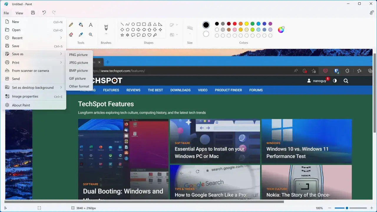Jak wkleić print screen do Painta? Menu 