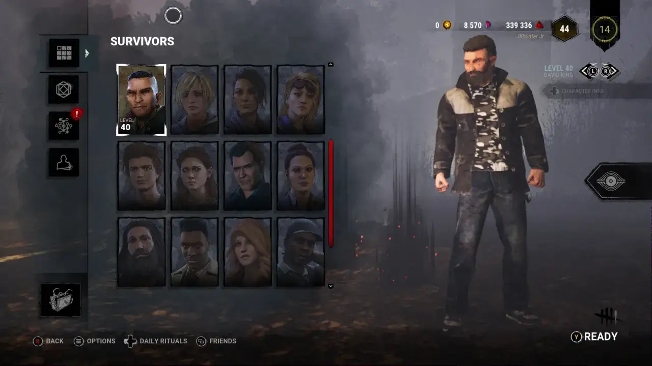 Wybór postaci w grze Dead by Daylight. Gracze mogą przeglądać dostępne postacie, szukając najlepszych dbd codes do wykorzystania.