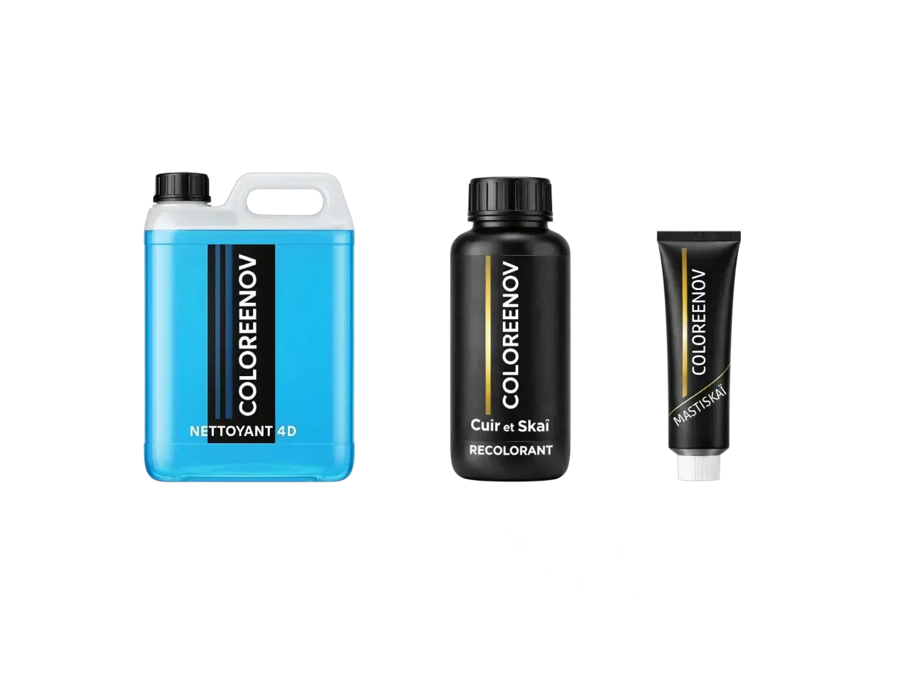 Kit de rénovation pour cuir et skai : nettoyant, recolorant et mastic pour redonner vie à vos articles.