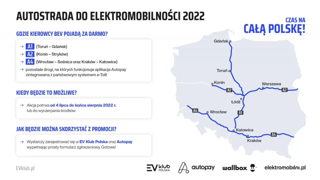 Mapa autostrady A2 Polska odcinki płatne i bezpłatne