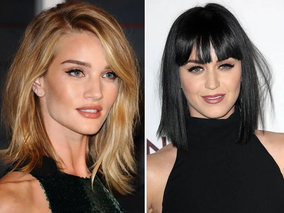 Dwie kobiety z fryzurą long bob: blondynka z delikatnymi falami i brunetka z grzywką. Long bob pasuje wielu kobietom, dodając im stylu.