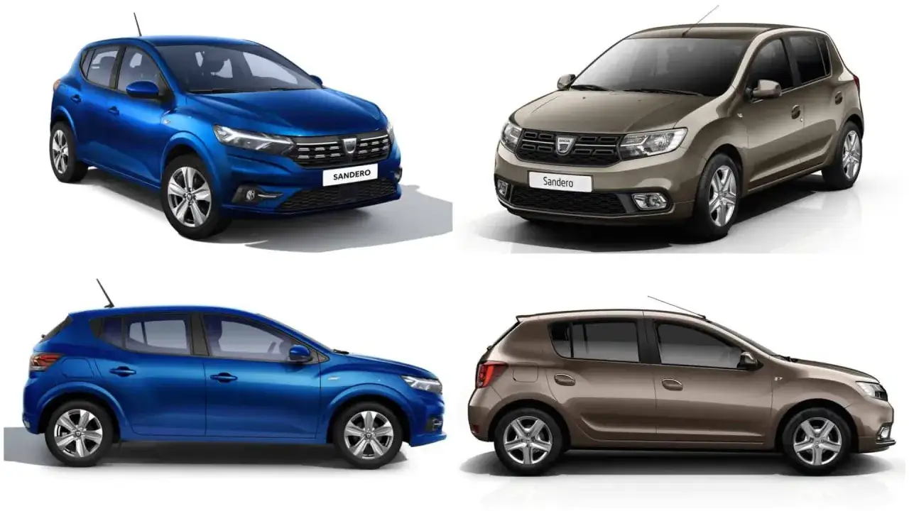 Dwa Dacia Sandero, niebieski i brązowy, prezentują swój imponujący prześwit, gotowe na każdą drogę.