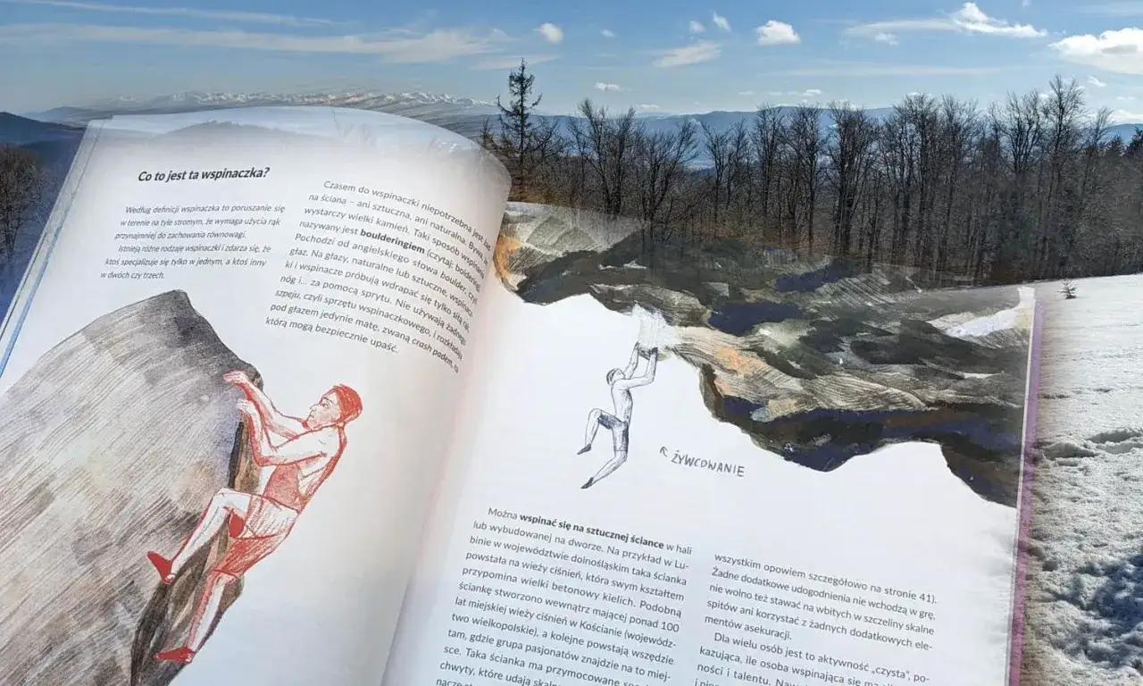 Książki o górach: ilustracje i teksty o wspinaczce, boulderingu i sztucznych ściankach.