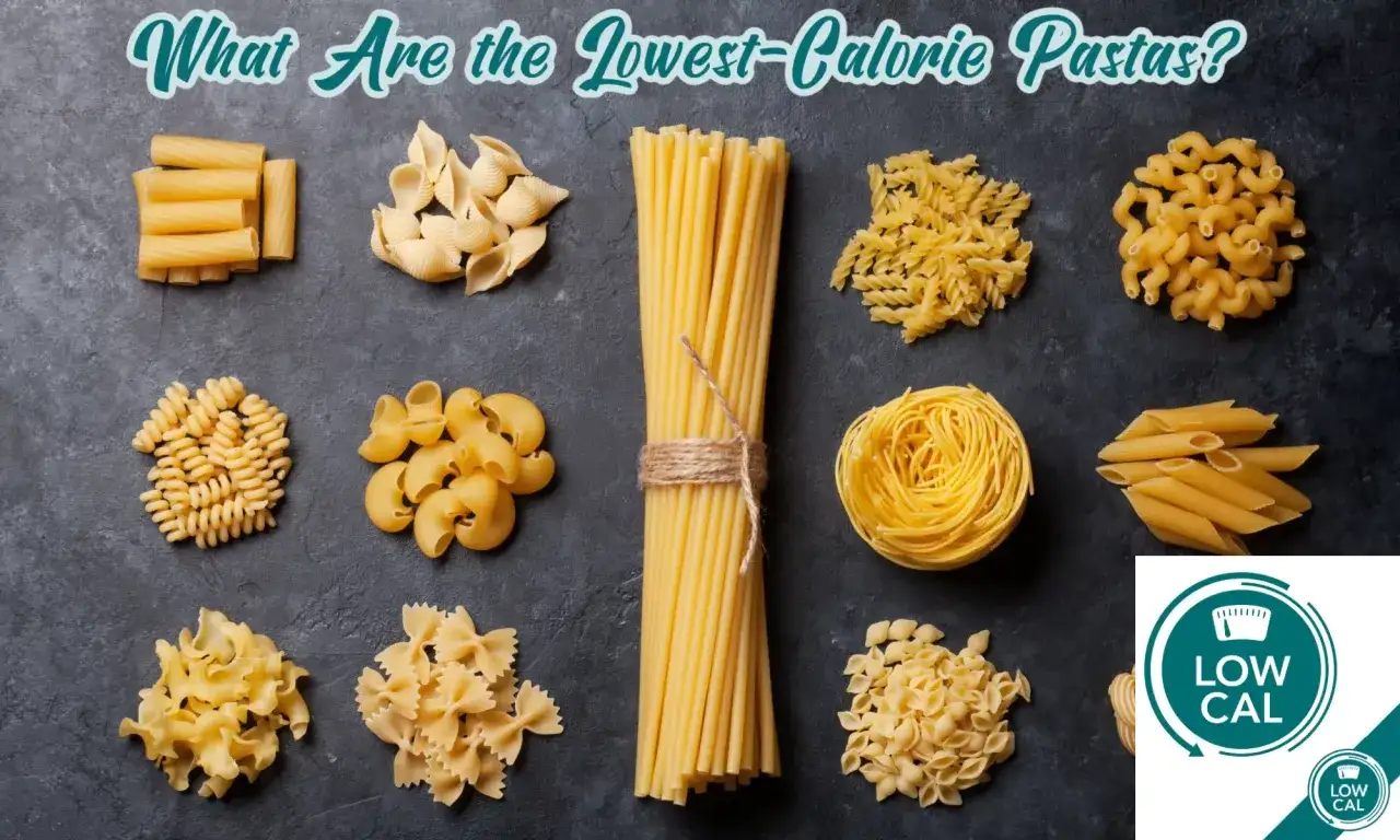 Verschiedene Nudelsorten, die zeigen, welche Pasta am wenigsten Kalorien hat.