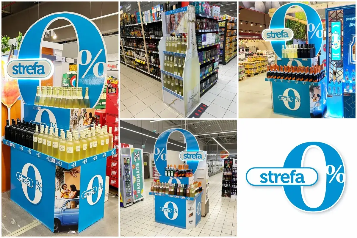 Półka z winami bezalkoholowymi w supermarkecie