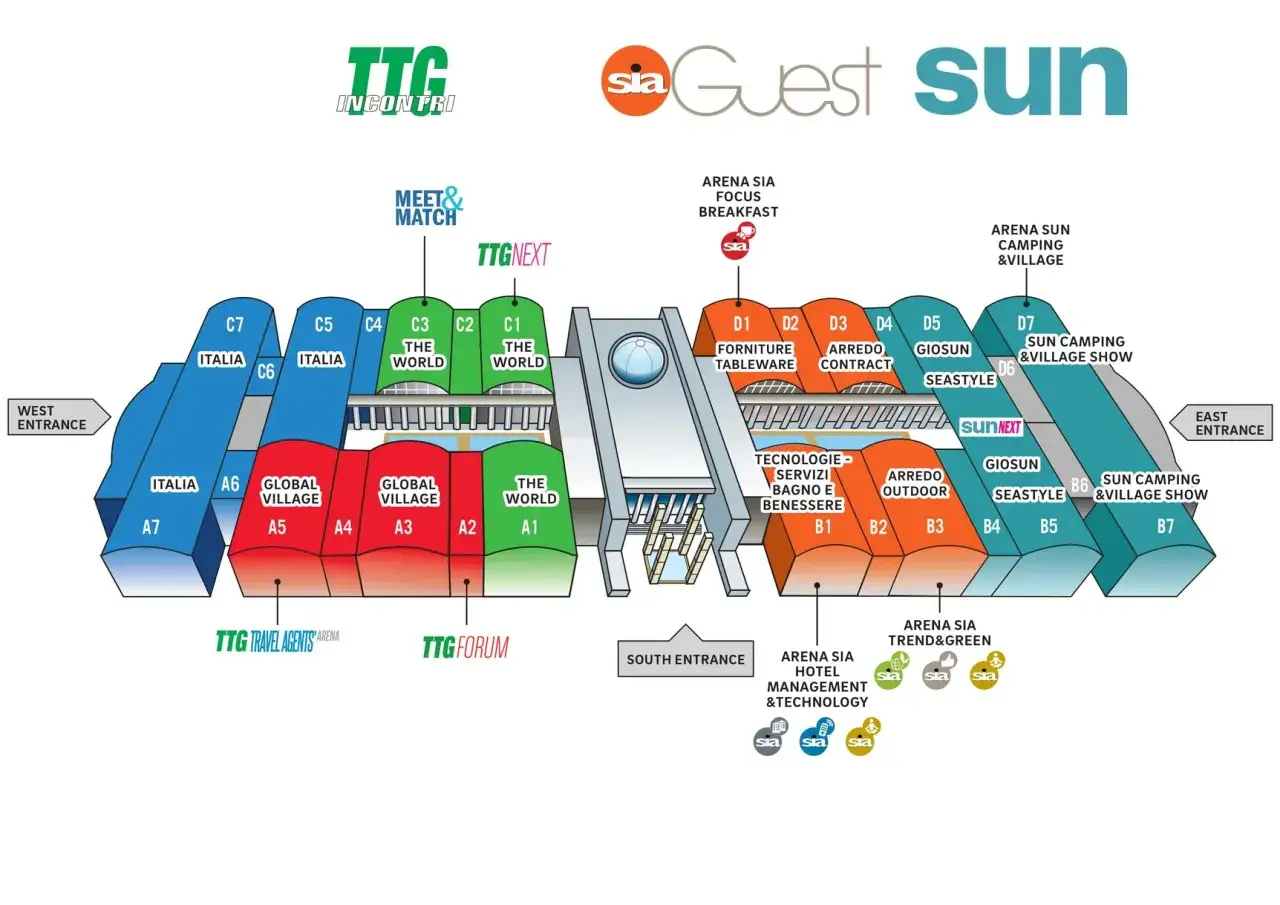 Mappa di Rimini Fiera Turismo: aree