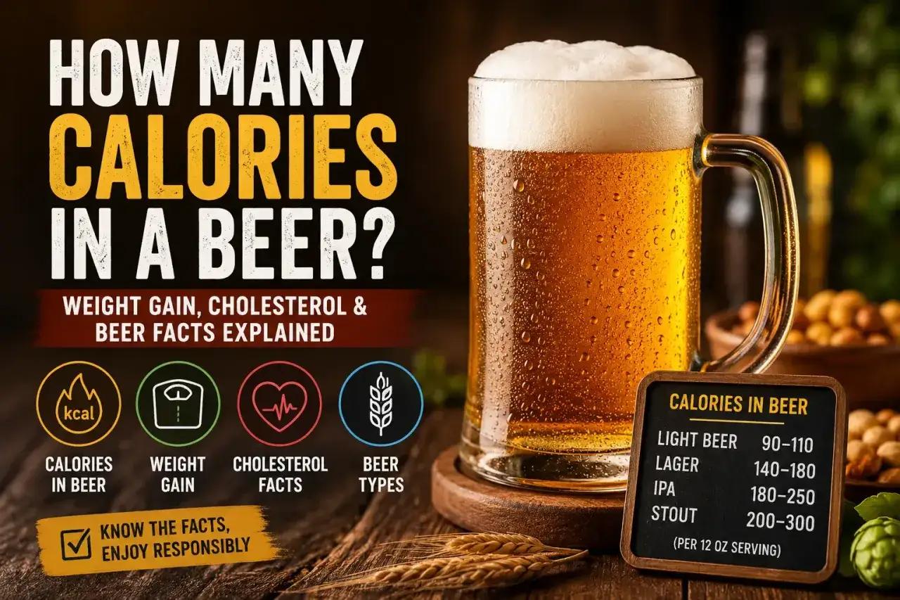 Czy piwo tuczy? Infografika wyjaśnia kalorie w piwie, przyrost masy ciała i fakty o cholesterolu. Poznaj fakty, pij odpowiedzialnie.