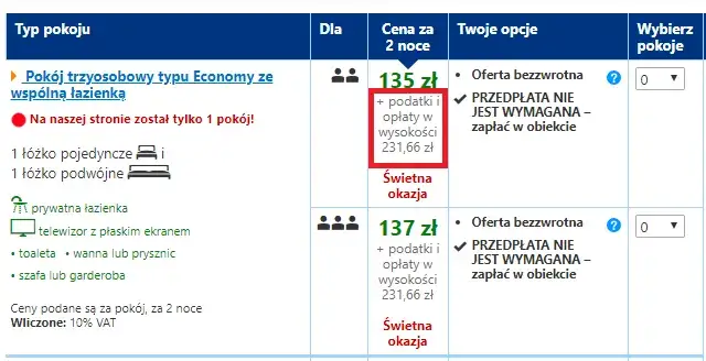 ukryte koszty rezerwacja noclegu