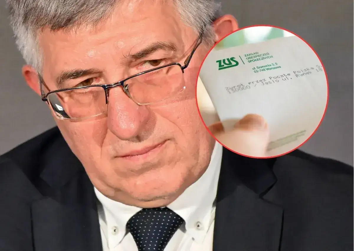 Mężczyzna w okularach trzyma dokument ZUS. Czy to zapowiedź nowych zasad przejścia na emeryturę? Tabela z danymi jest kluczowa.