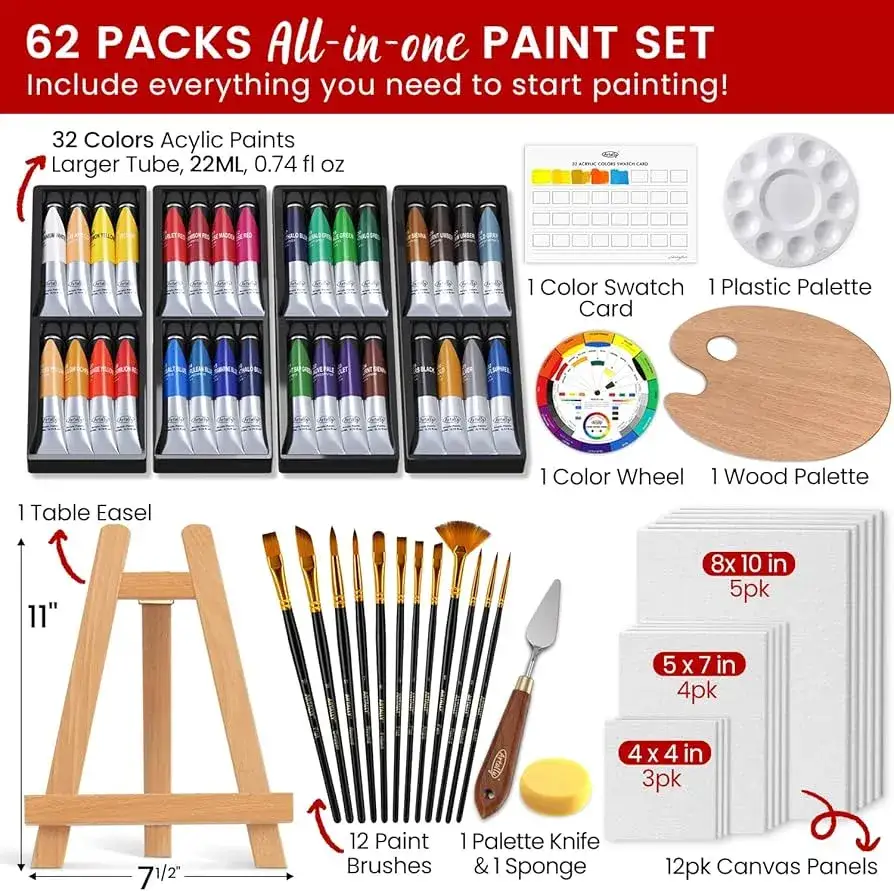 Acrylfarben Pinsel Leinwand Starter-Set f&uuml;r Malanf&auml;nger
