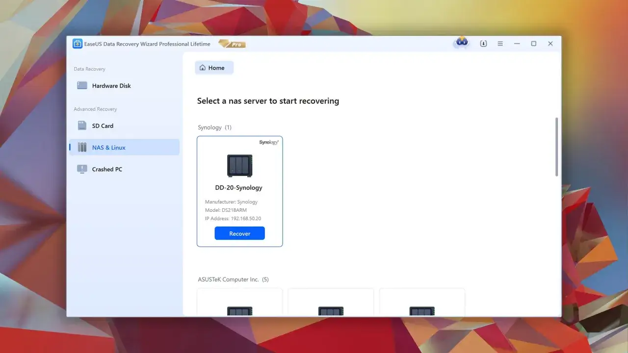 EaseUS Data Recovery Wizard pomaga odzyskać dane z serwera Synology DD-20.