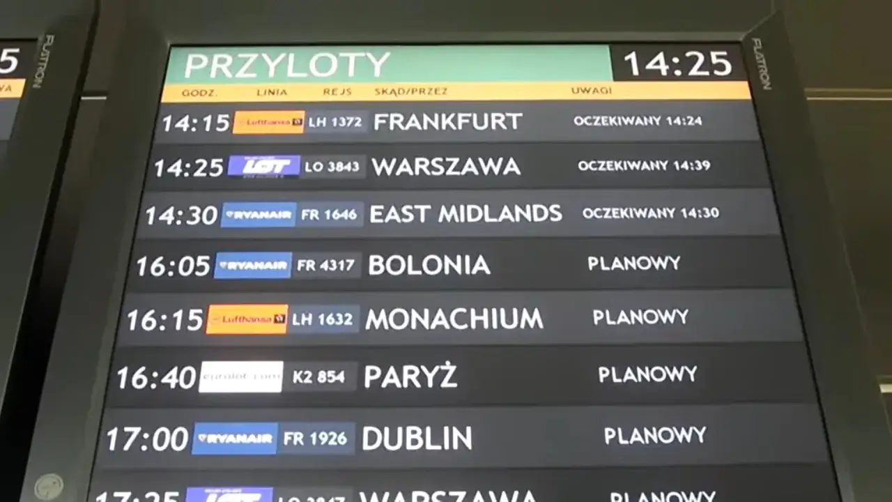 Tablica przylotów lotniska