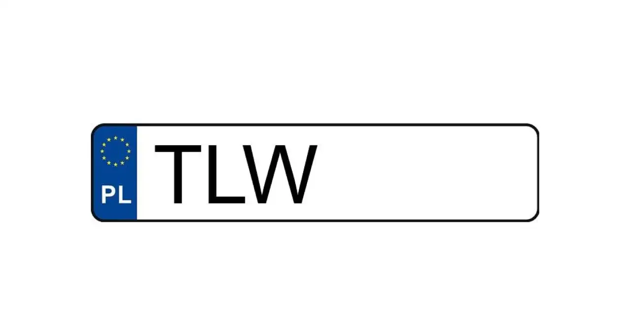 Tablica rejestracyjna z oznaczeniem TLW, symbol PL i gwiazdki UE. Czy to rejestracja TLW jakie miasto?