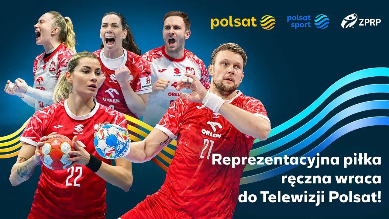 Reprezentacyjna piłka ręczna kiedy mecz. Zawodnicy w biało-czerwonych strojach, emocje na twarzach, gotowi do gry.
