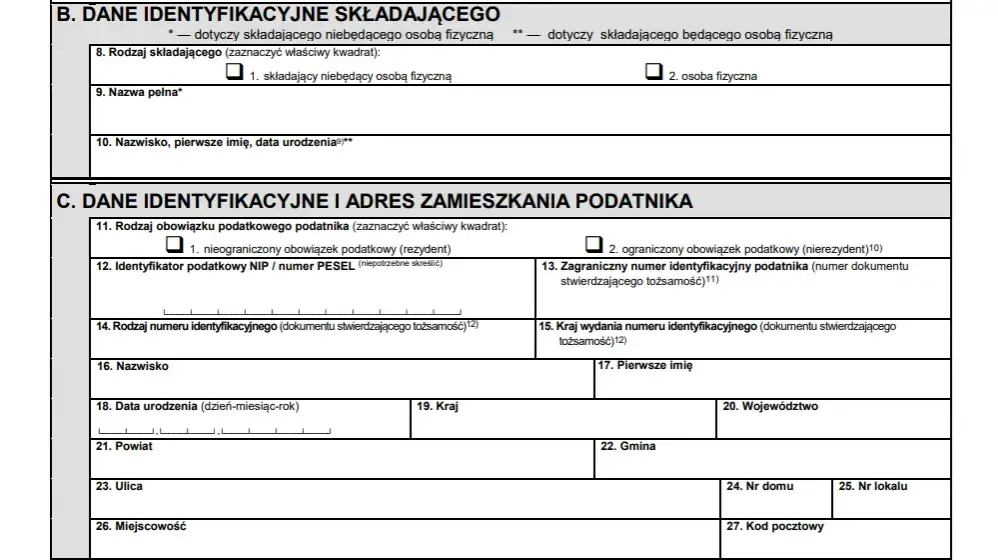 PIT-11 wzór formularza z zaznaczonymi polami