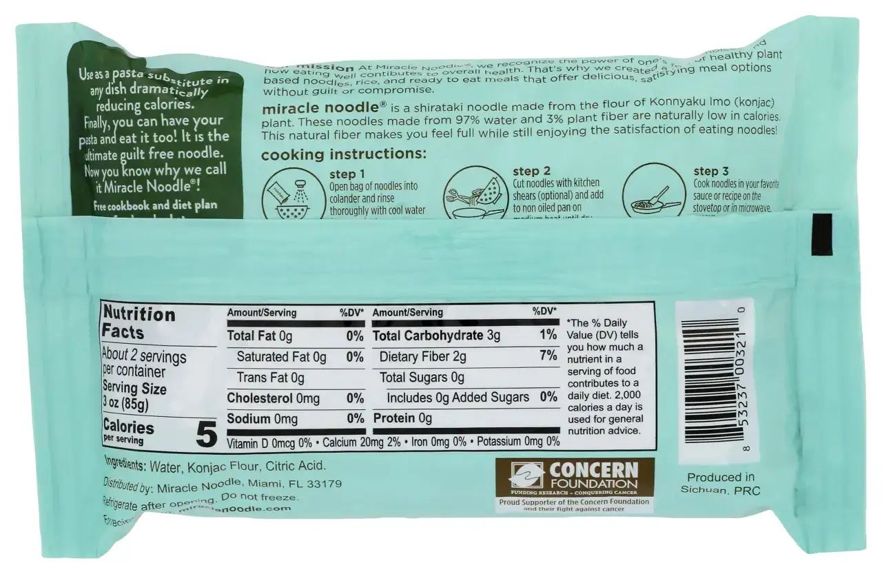 Makaron konjac: niskokaloryczny zamiennik makaronu, 5 kcal w porcji. Idealny do dań, by ograniczyć kalorie.