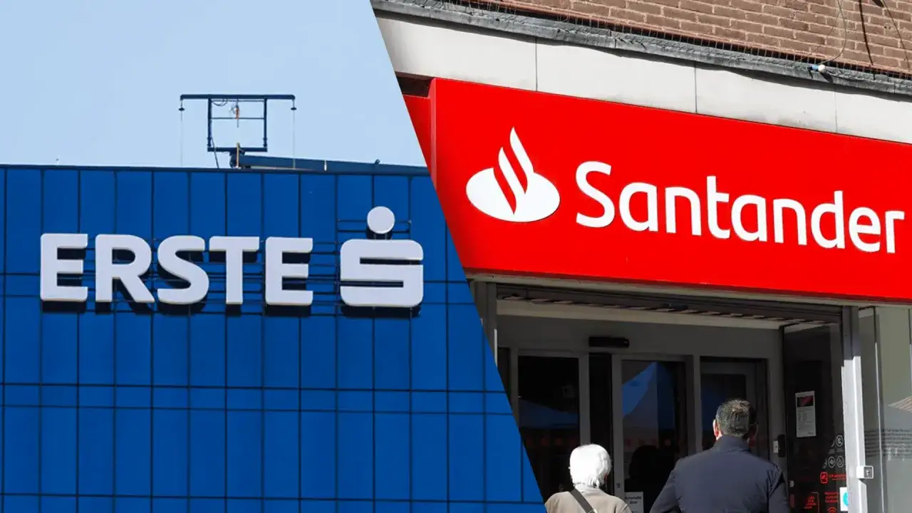 Budynek Erste Bank i wejście do placówki Santander. Zapomniałem hasła do banku Santander.