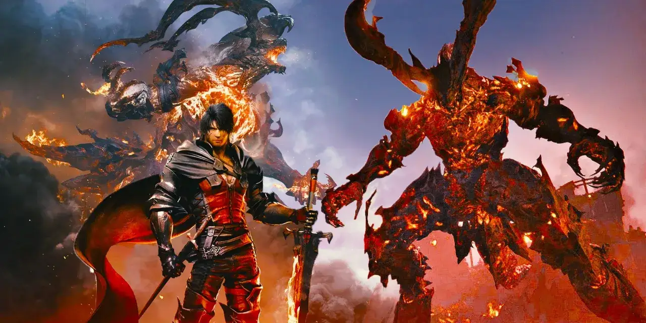 Clive listo para la batalla contra Ifrit y Bahamut. ¡Una escena épica de la guía final fantasy xvi!