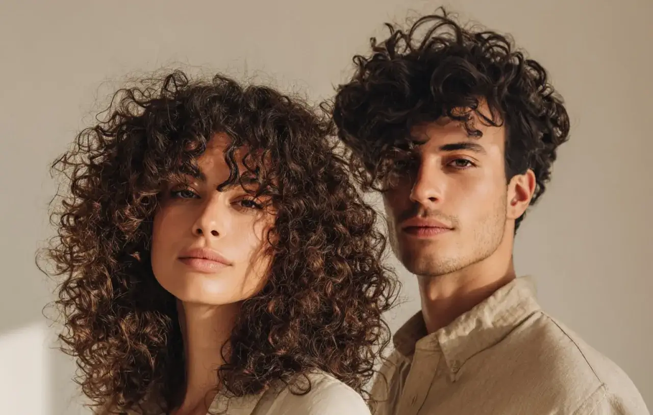 Coppia con capelli ricci e folti, un esempio di perfetta cura dei capelli ricci.