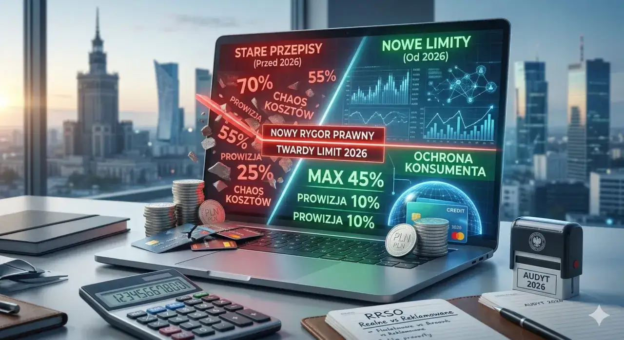Na ekranie laptopa porównanie starych i nowych przepisów dotyczących pożyczek. Zastanawiasz się, jakie haczyki kryją się w loteriach refinansowania pożyczek w innych firmach?