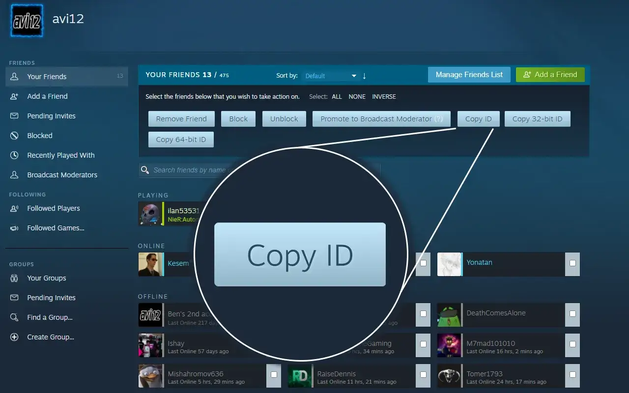 Gdzie jest steam id? Kliknij