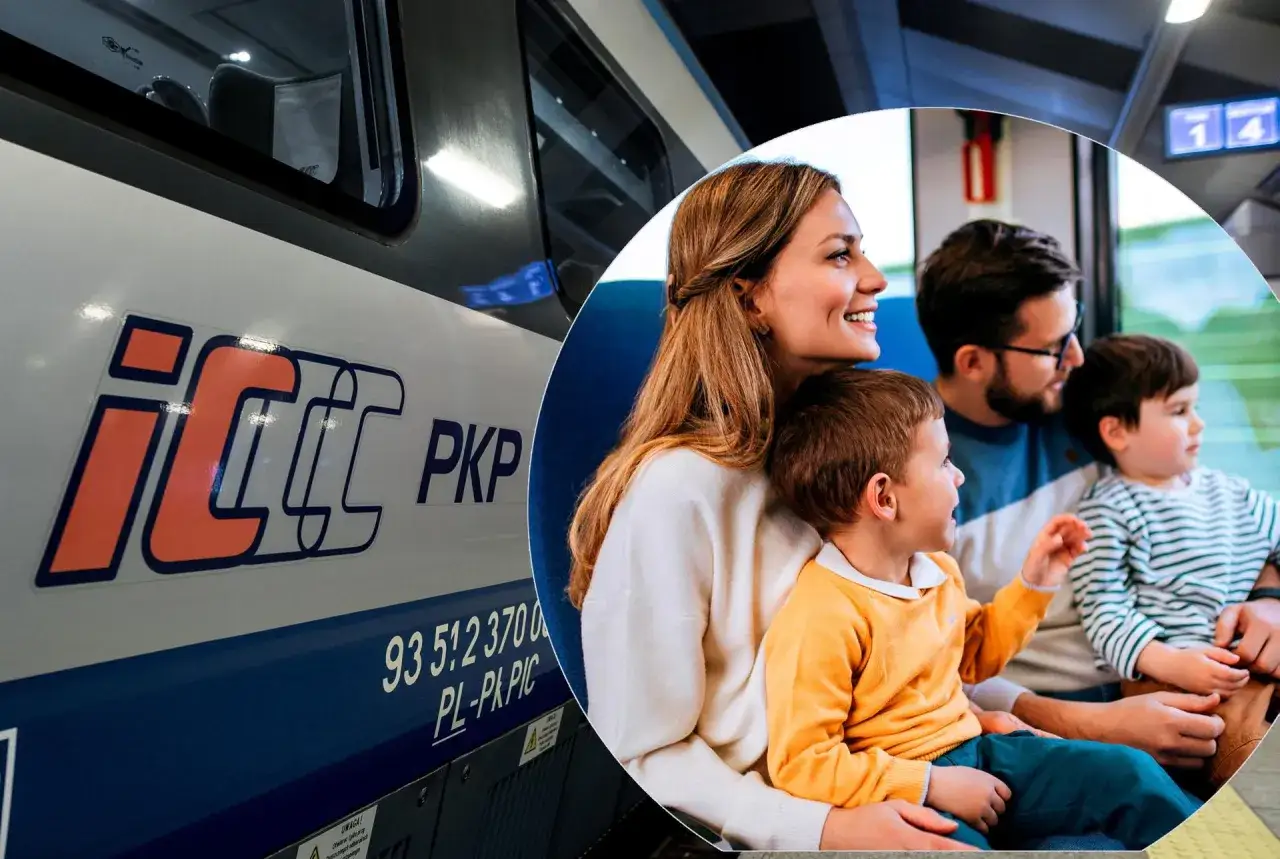 Rodzina cieszy się podróżą pociągiem PKP. Może to początek wakacji z darmowymi biletami PKP?