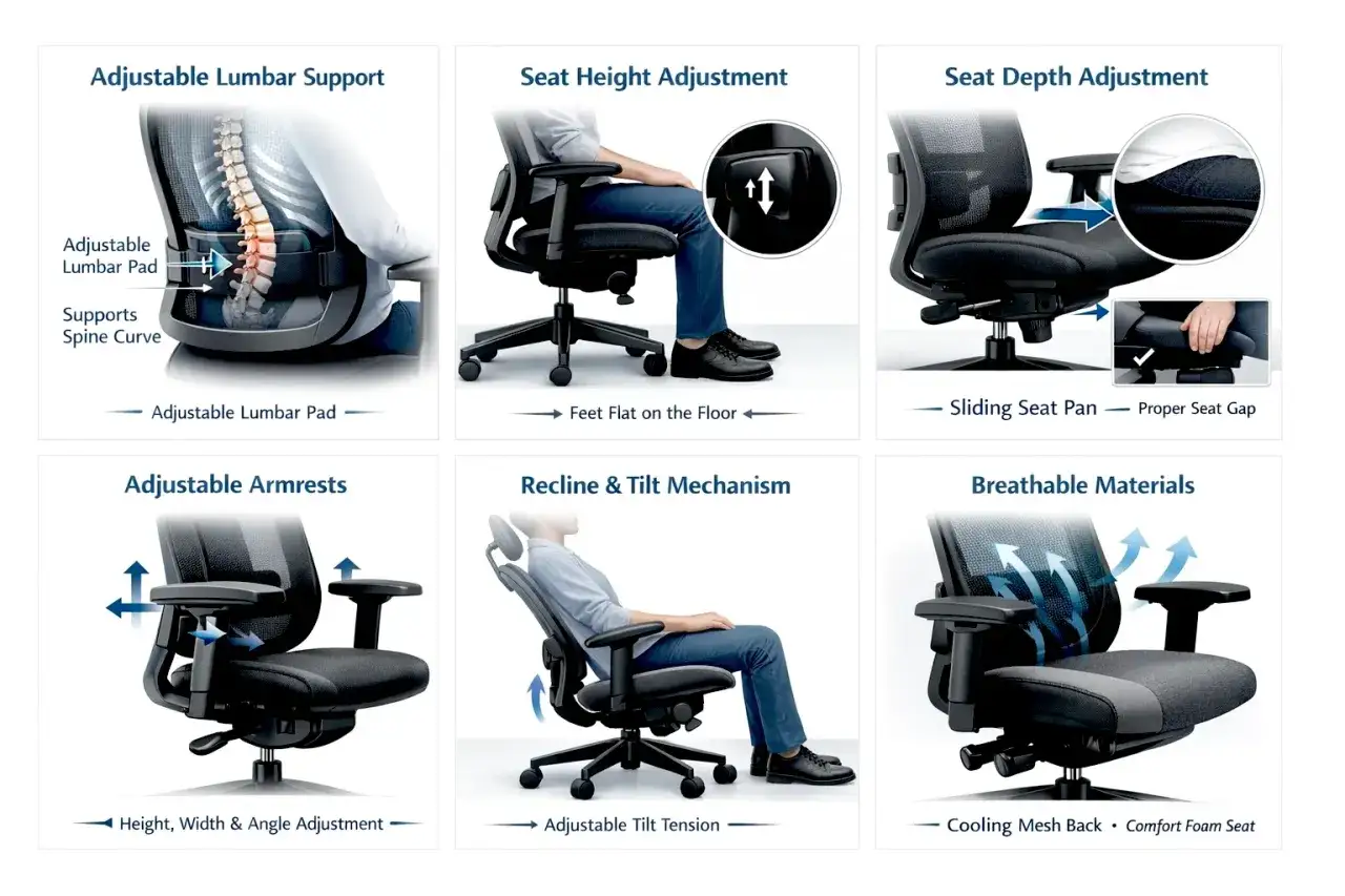 Ce fauteuil ergonomique médecine du travail offre un soutien lombaire réglable, une assise ajustable et des accoudoirs personnalisables pour un confort optimal.