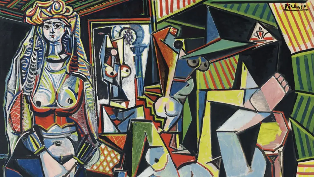 Un cuadro de Picasso con varias mujeres representadas en estilo cubista, con formas geom&eacute;tricas y colores vibrantes.
