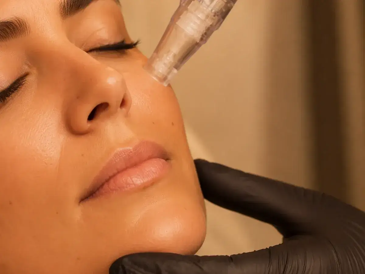 Un appareil de microneedling est utilisé sur une peau grêlée pour améliorer sa texture et son éclat.