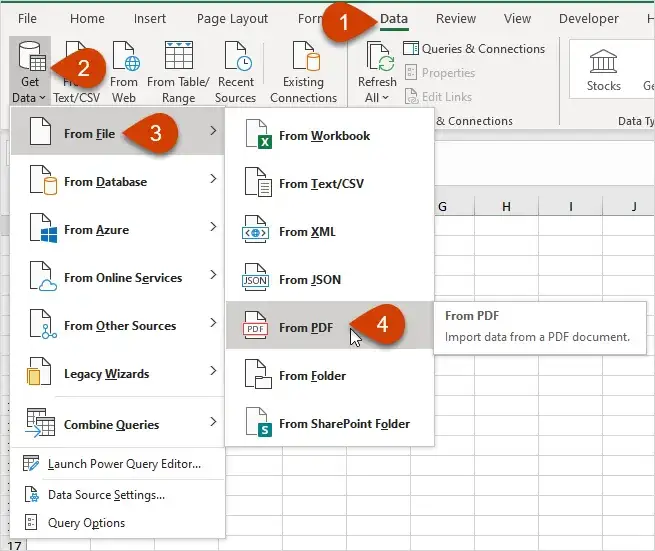 Excel Power Query import PDF screenshot