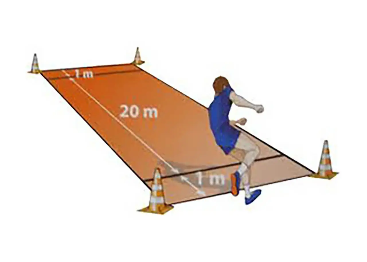 Un athlète réalise un test VMA sur une piste de 20m, délimitée par des cônes.