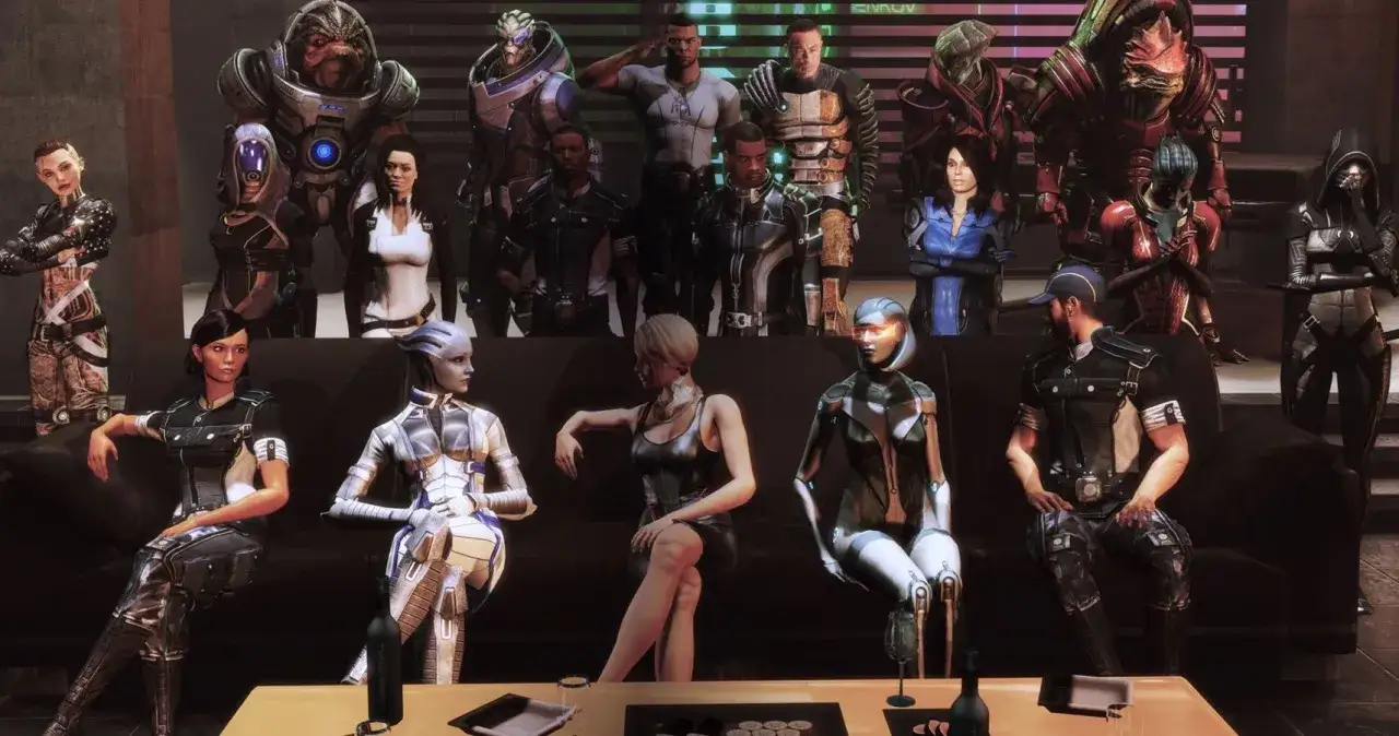Personajes de Mass Effect, incluyendo a Shepard y su tripulación, reunidos. ¿Quiénes serán los elegidos para los romances de Mass Effect?