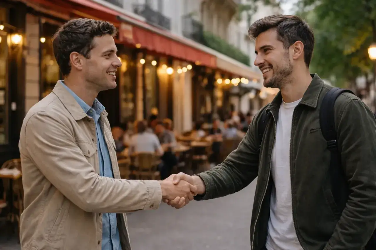 Dos hombres sonr&iacute;en y se dan la mano en Par&iacute;s. Uno dice 
