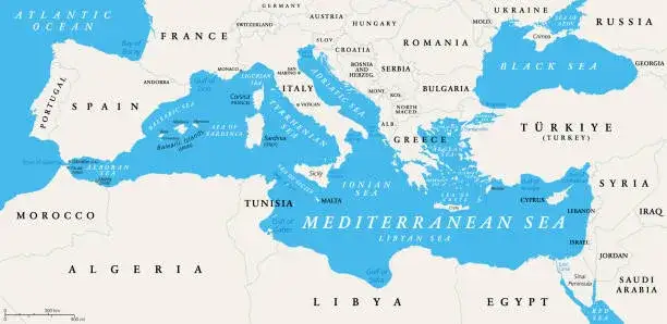 Mapa polityczna państw basenu Morza Śródziemnego