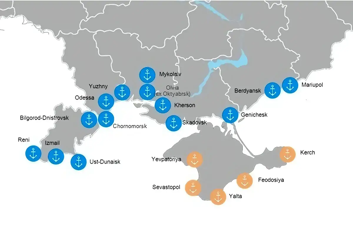 Mapa Morza Azowskiego z zaznaczoną Cieśniną Kerczeńską