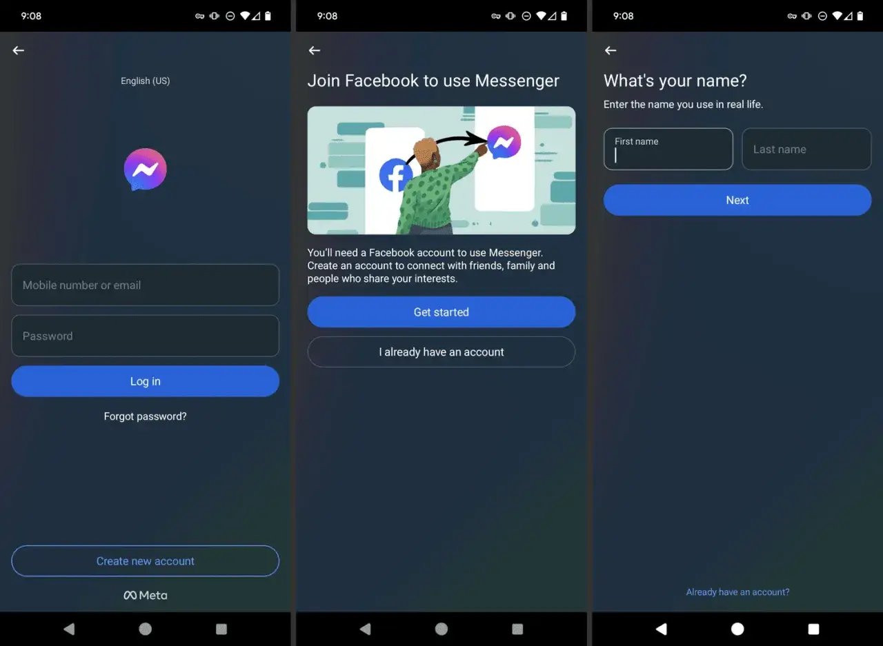 Czy można mieć Messengera bez Facebooka? Ekran logowania do Messengera informuje, że potrzebne jest konto Facebook.
