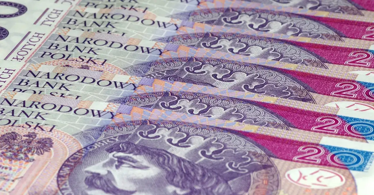 Banknoty 20 zł ułożone jeden na drugim. Pomyśl, gdzie zapłacić grzywnę z wyroku nakazowego, gdy masz takie pieniądze.