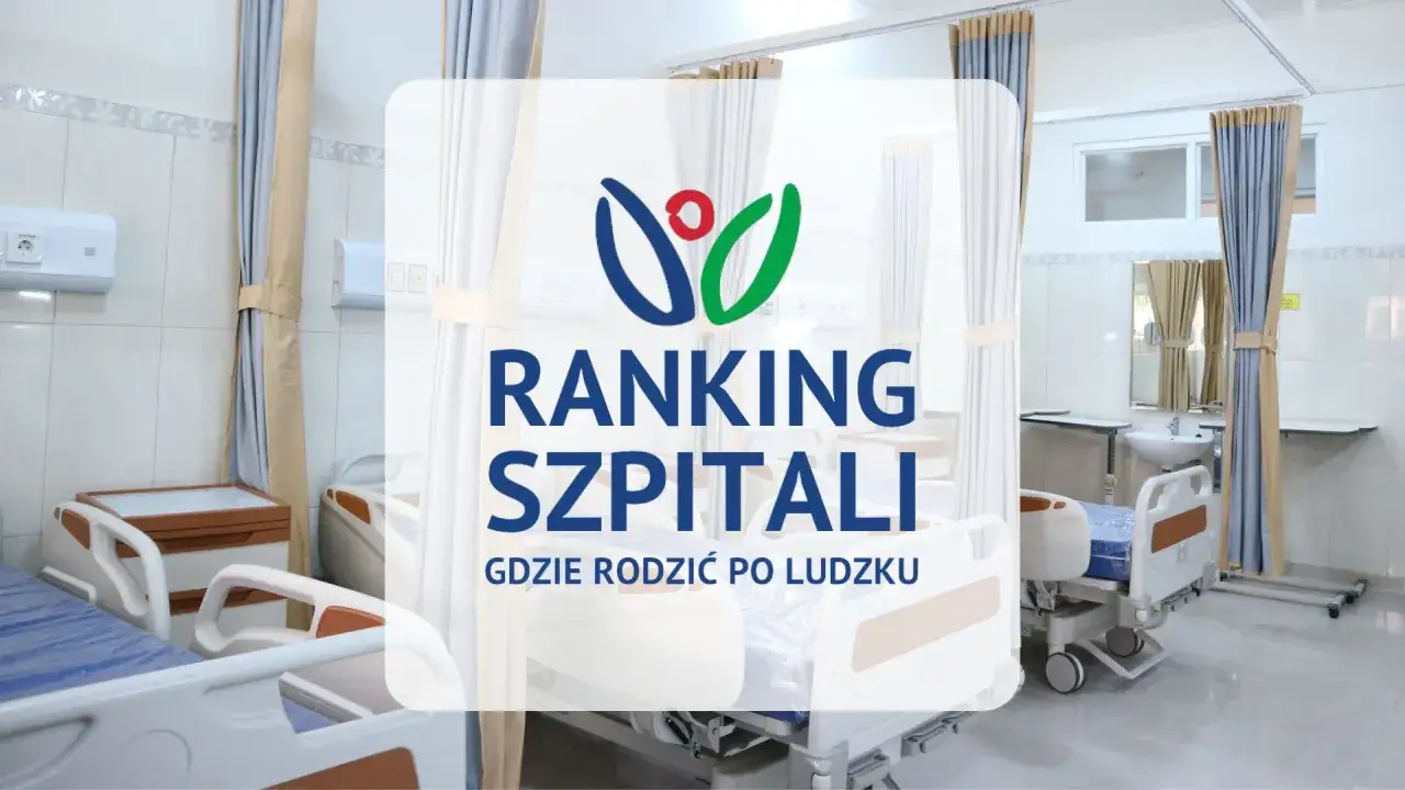 Szpitalne łóżka i zasłony, z logo i napisem 