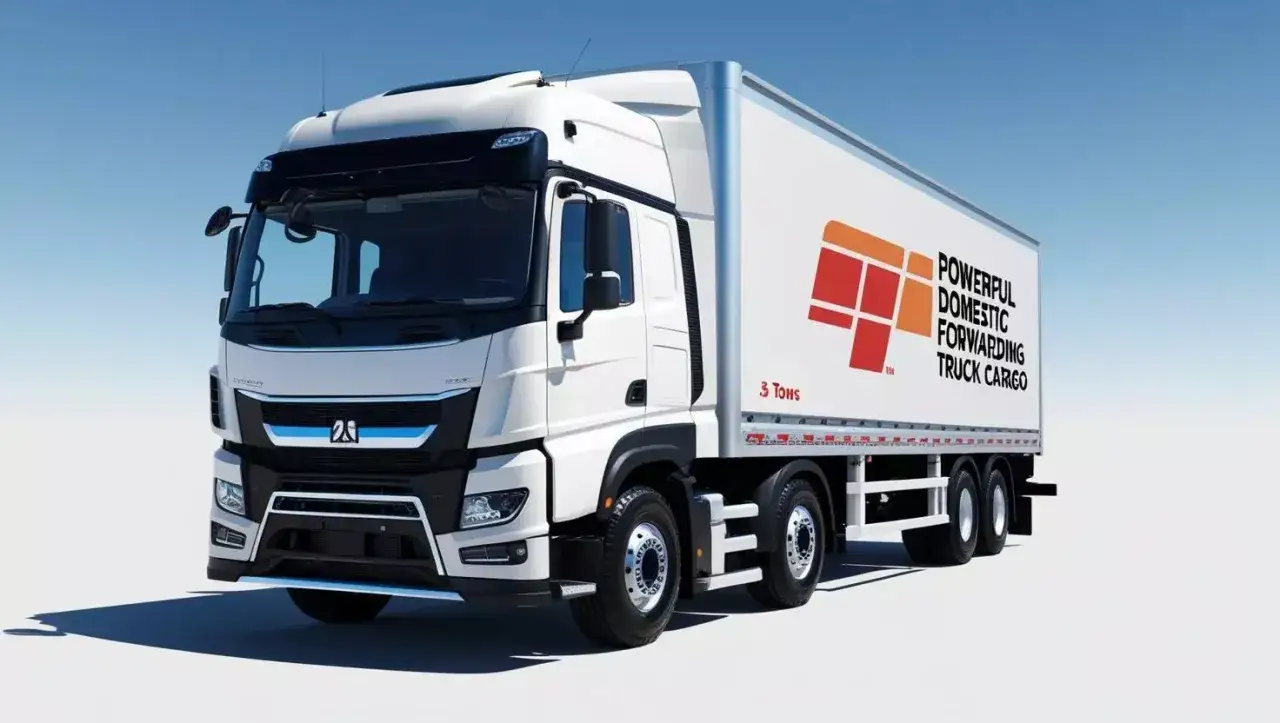 Biała ciężarówka z naczepą, gotowa do transportu do 3,5t. Logo firmy i napis
