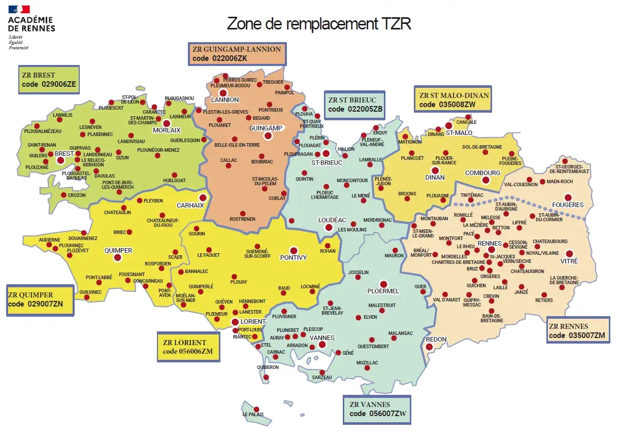 Carte des zones de remplacement TZR en Bretagne, une zone vacances idéale.